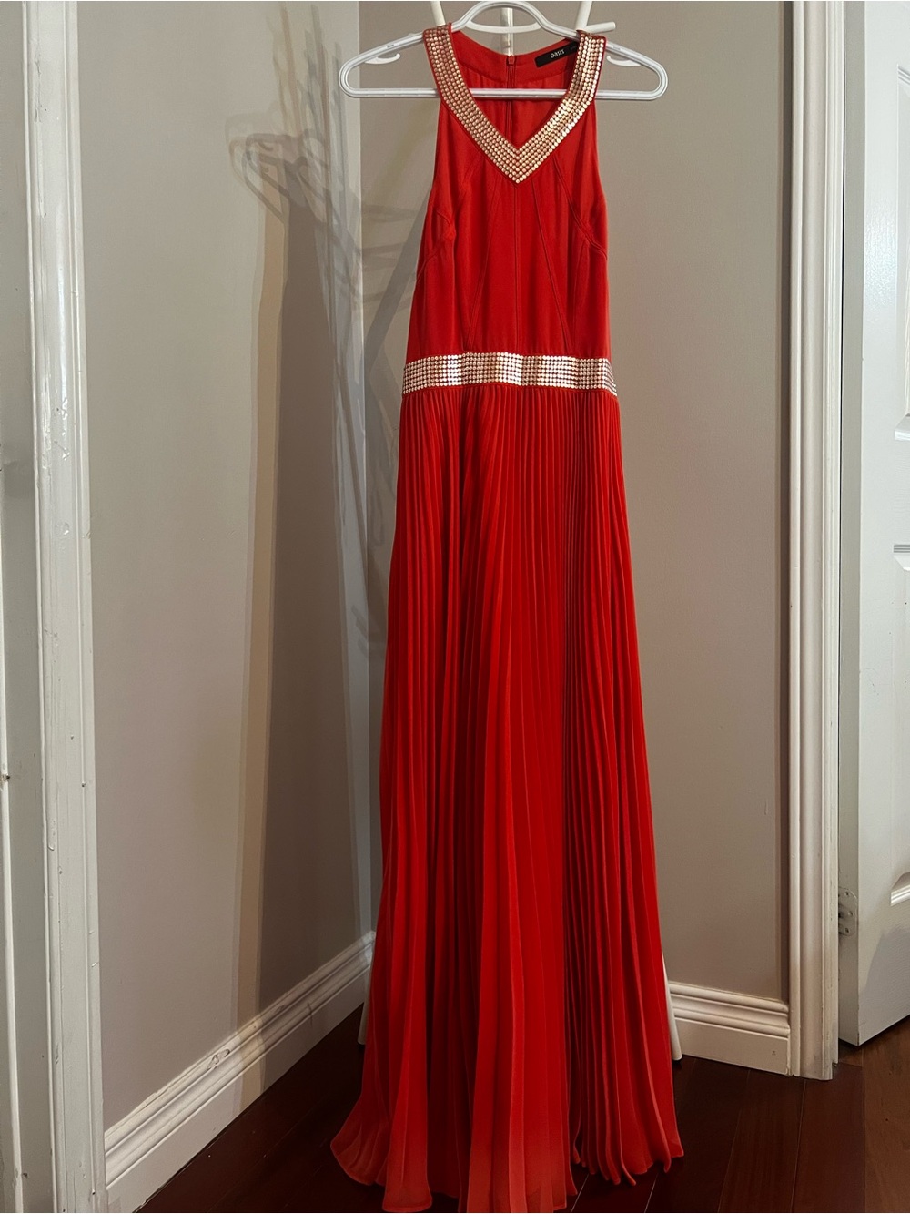Oasis Red Prom Dress with Embellished V-Neck